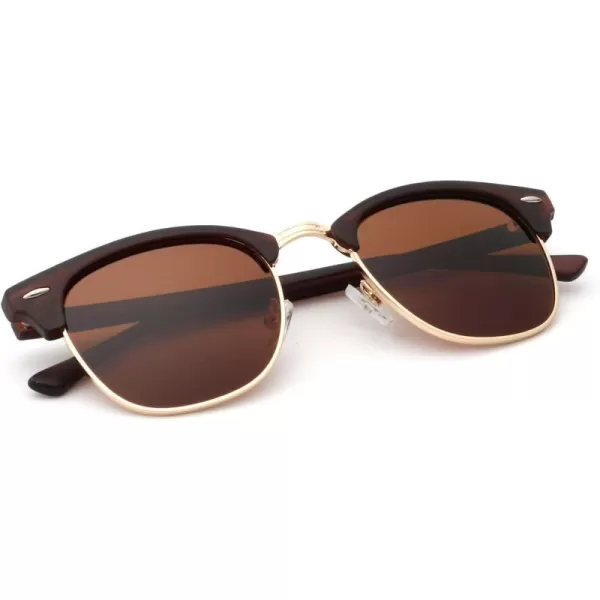 KALIYADI Polarized Sunglasses for Men and Women SemiRimless Frame Driving Sun glasses UV BlockingC04matte Brown  Brown  Golden Rim