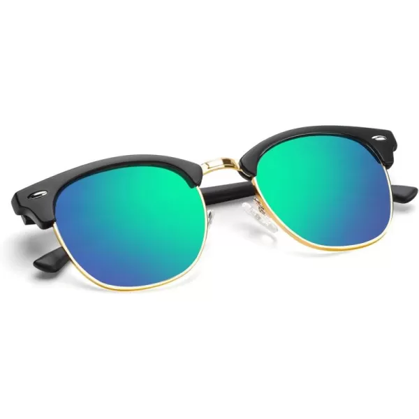 KALIYADI Polarized Sunglasses for Men and Women SemiRimless Frame Driving Sun glasses UV BlockingC07matte Black  Green  Golden Rim