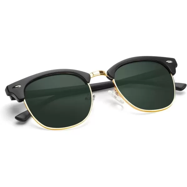 KALIYADI Polarized Sunglasses for Men and Women SemiRimless Frame Driving Sun glasses UV BlockingC08matte Black  G15  Golden Rim
