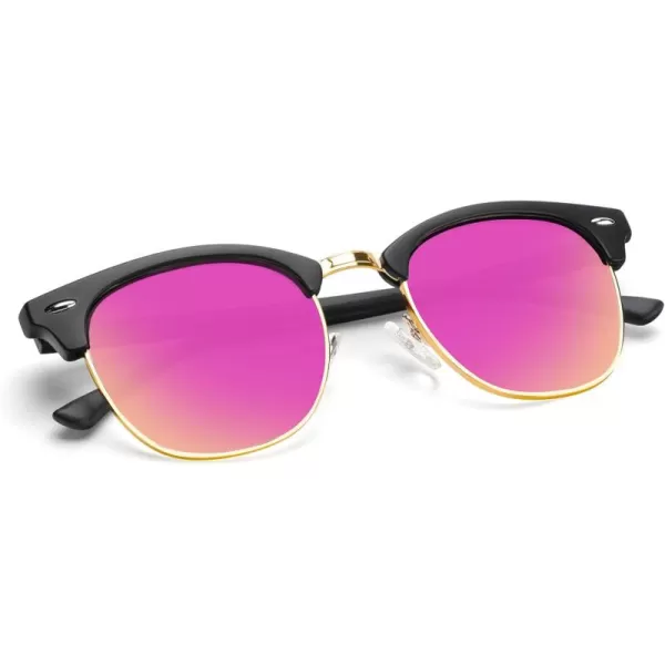 KALIYADI Polarized Sunglasses for Men and Women SemiRimless Frame Driving Sun glasses UV BlockingC09matte Black  Pink  Golden Rim