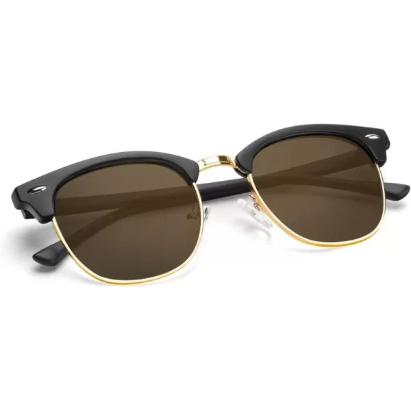 KALIYADI Polarized Sunglasses for Men and Women SemiRimless Frame Driving Sun glasses UV BlockingC10matte Black  Brown  Golden Rim