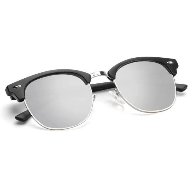 KALIYADI Polarized Sunglasses for Men and Women SemiRimless Frame Driving Sun glasses UV BlockingC11matte Black  Silver  Silver Rim