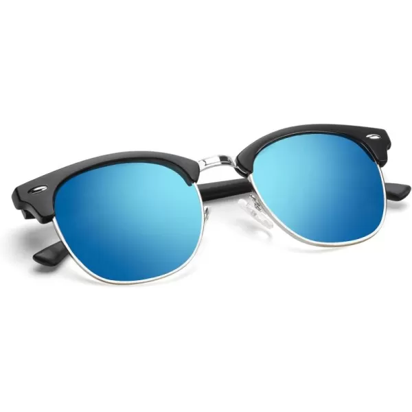 KALIYADI Polarized Sunglasses for Men and Women SemiRimless Frame Driving Sun glasses UV BlockingC12matte Black  Blue  Silver Rim
