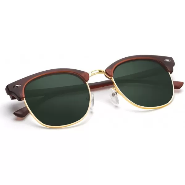 KALIYADI Polarized Sunglasses for Men and Women SemiRimless Frame Driving Sun glasses UV BlockingC18matte Brown  G15  Golden Rim