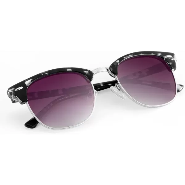 KALIYADI Polarized Sunglasses for Men and Women SemiRimless Frame Driving Sun glasses UV BlockingC20glossy White Tortoise  Gradient Purple Grey  Silver Rim