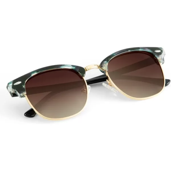KALIYADI Polarized Sunglasses for Men and Women SemiRimless Frame Driving Sun glasses UV BlockingC21glossy Blue Green Tortoise  Gradient Brown  Golden Rim