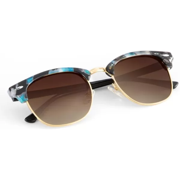 KALIYADI Polarized Sunglasses for Men and Women SemiRimless Frame Driving Sun glasses UV BlockingC22glossy Blue Purple Tortoise  Gradient Brown  Golden Rim
