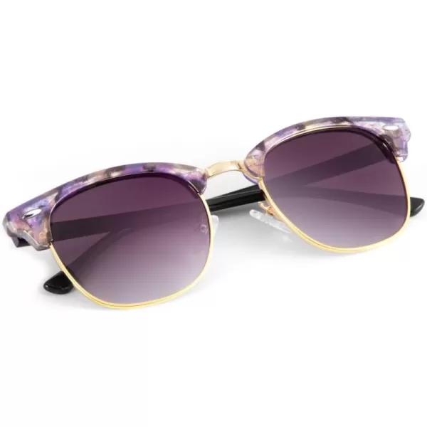 KALIYADI Polarized Sunglasses for Men and Women SemiRimless Frame Driving Sun glasses UV BlockingC23glossy Purple Pink Tortoise  Gradient Purple Grey  Golden Rim