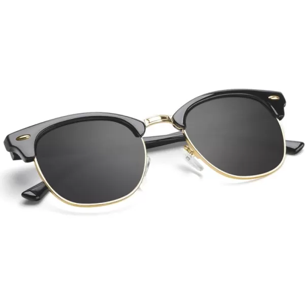 KALIYADI Polarized Sunglasses for Men and Women SemiRimless Frame Driving Sun glasses UV BlockingE1glass Lens  Non Polarized Glossy Black  Black  Gold Rim