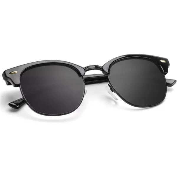 KALIYADI Polarized Sunglasses for Men and Women SemiRimless Frame Driving Sun glasses UV BlockingE4glass Lens  Non Polarized Glossy Black  Black  Black Rim