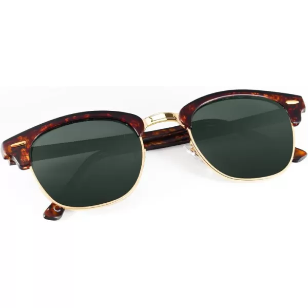KALIYADI Polarized Sunglasses for Men and Women SemiRimless Frame Driving Sun glasses UV BlockingE5glass Lens  Non Polarized Glossy Tortoise  G15  Gold Rim