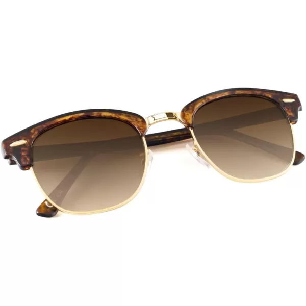 KALIYADI Polarized Sunglasses for Men and Women SemiRimless Frame Driving Sun glasses UV BlockingE6glass Lens  Non Polarized Glossy Tortoise  Gradient Brown  Gold Rim