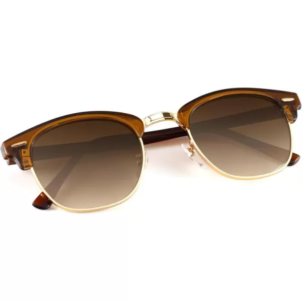 KALIYADI Polarized Sunglasses for Men and Women SemiRimless Frame Driving Sun glasses UV BlockingE7glass Lens  Non Polarized Glossy Brown  Gradient Brown  Gold Rim