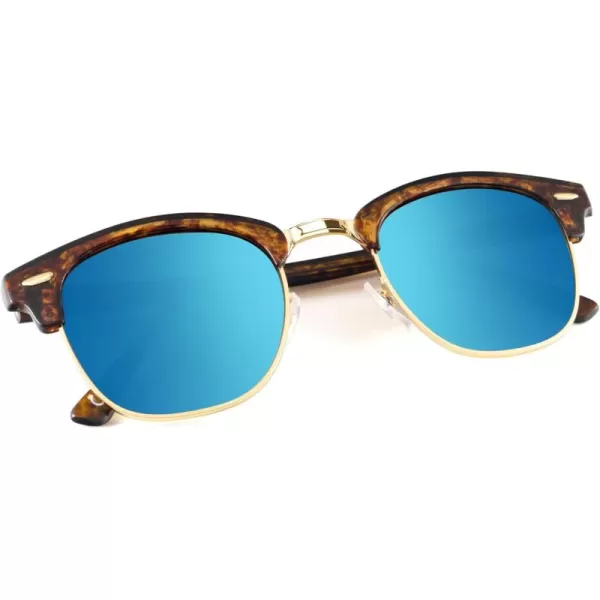 KALIYADI Polarized Sunglasses for Men and Women SemiRimless Frame Driving Sun glasses UV BlockingE8glass Lens  Non Polarized Glossy Tortoise  Blue  Gold Rim