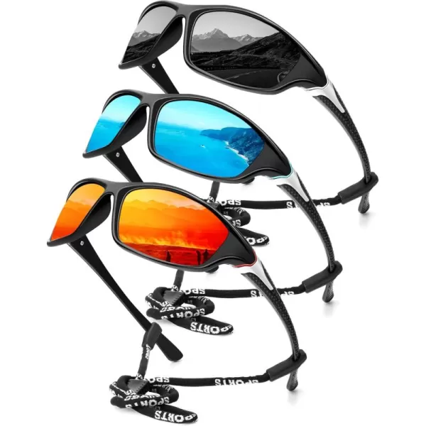 KALIYADI Polarized SunglassesMen Sports Sunglasses Mens Sunglasses Polarized UV Protection for Fishing Driving CyclingA02blackIce BlueRed