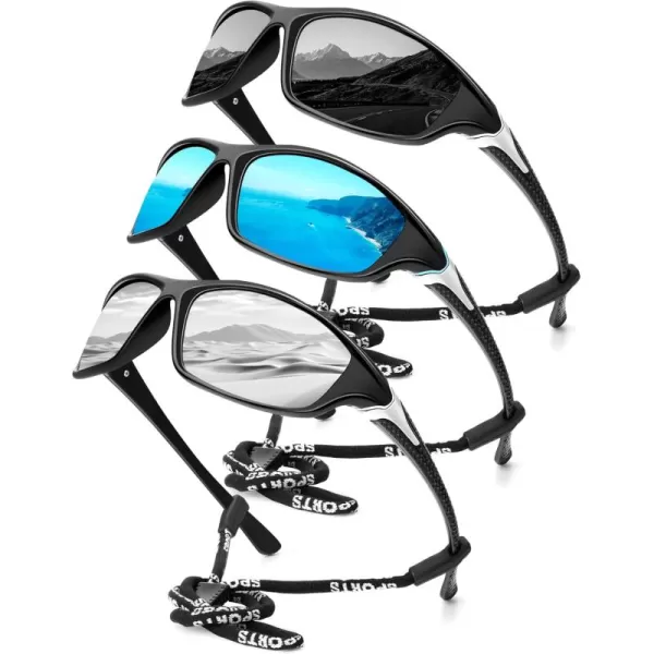 KALIYADI Polarized SunglassesMen Sports Sunglasses Mens Sunglasses Polarized UV Protection for Fishing Driving CyclingA06blackIce BlueSilver