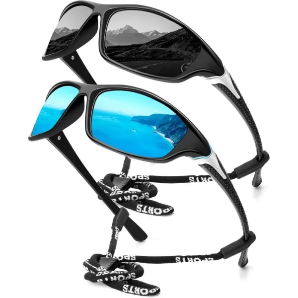 KALIYADI Polarized SunglassesMen Sports Sunglasses Mens Sunglasses Polarized UV Protection for Fishing Driving CyclingB02blackIce Blue