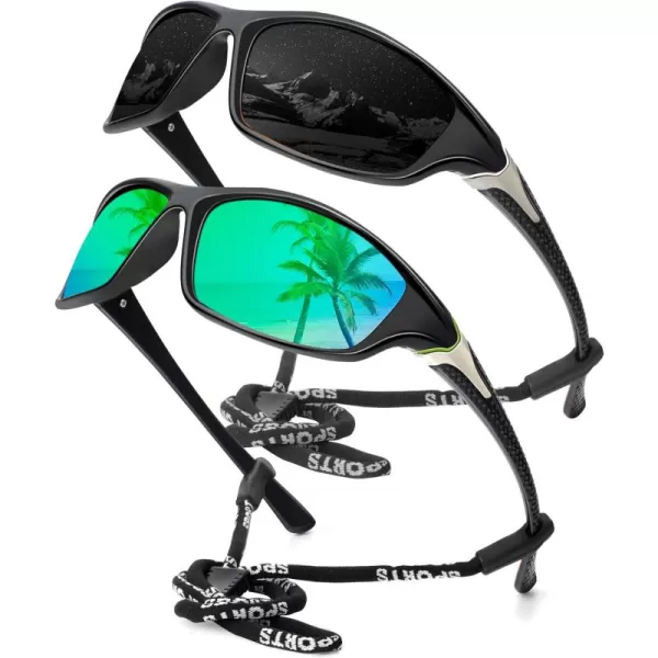 KALIYADI Polarized SunglassesMen Sports Sunglasses Mens Sunglasses Polarized UV Protection for Fishing Driving CyclingB06blackGreen