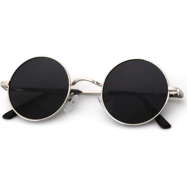 KALIYADI Round Polarized Sunglasses for Men Women Retro Metal Hippie Circle Style Sun Glasses UV ProtectionA03silvery Frame Black Lens
