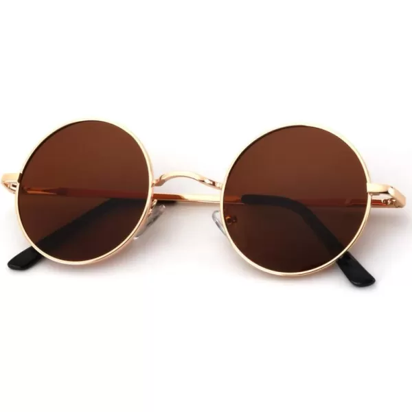 KALIYADI Round Polarized Sunglasses for Men Women Retro Metal Hippie Circle Style Sun Glasses UV ProtectionA04golden Frame Brown Lens