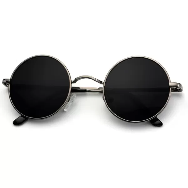 KALIYADI Round Polarized Sunglasses for Men Women Retro Metal Hippie Circle Style Sun Glasses UV ProtectionA11gunmetal Frame Black Lens