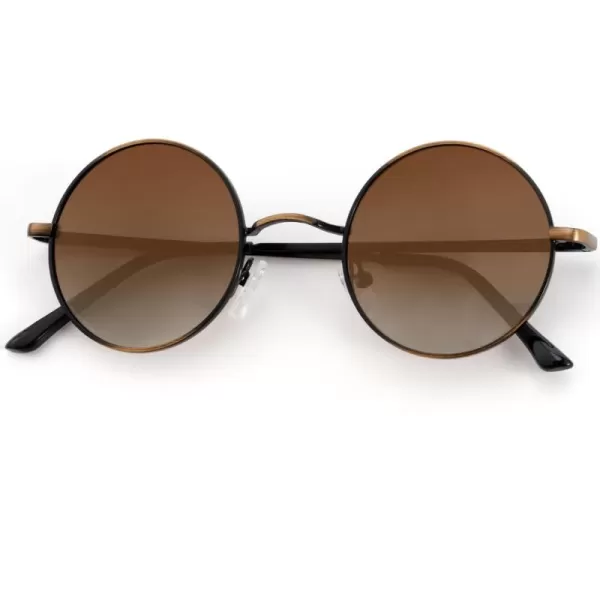 KALIYADI Round Polarized Sunglasses for Men Women Retro Metal Hippie Circle Style Sun Glasses UV ProtectionA12bronze Frame Gradient Brown Lens