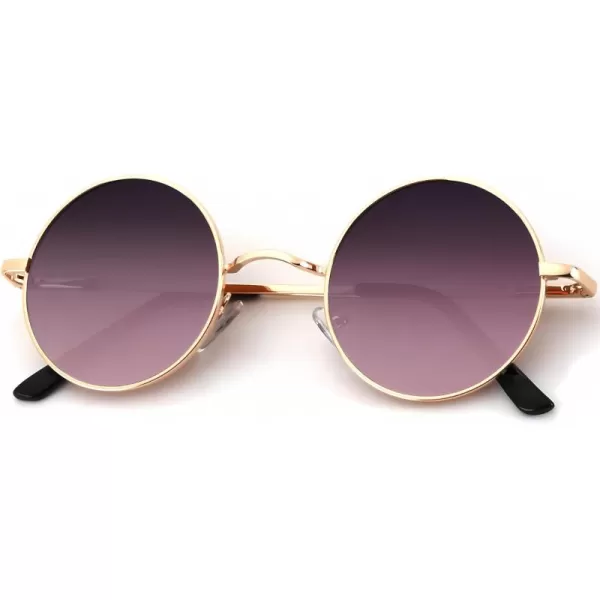 KALIYADI Round Polarized Sunglasses for Men Women Retro Metal Hippie Circle Style Sun Glasses UV ProtectionA13gold Frame Gradient Wine Red Lens