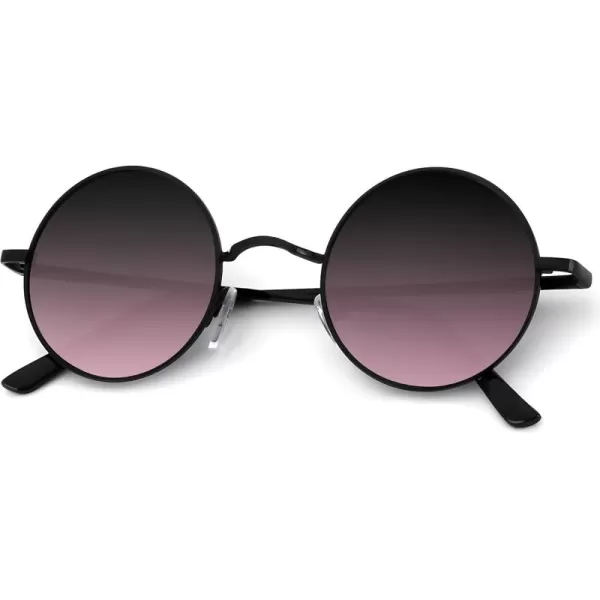 KALIYADI Round Polarized Sunglasses for Men Women Retro Metal Hippie Circle Style Sun Glasses UV ProtectionA14black Frame Purple Gradient Lens
