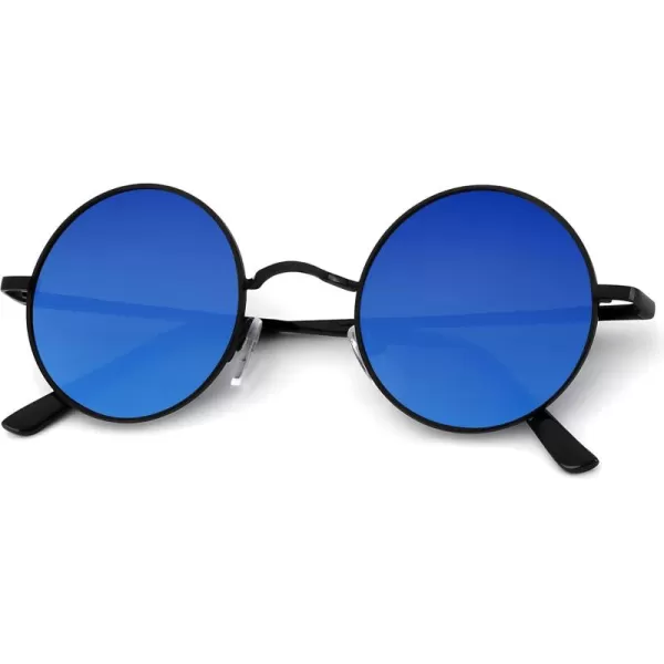 KALIYADI Round Polarized Sunglasses for Men Women Retro Metal Hippie Circle Style Sun Glasses UV ProtectionA15black Frame Clear Dark Blue Lens
