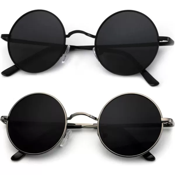 KALIYADI Round Polarized Sunglasses for Men Women Retro Metal Hippie Circle Style Sun Glasses UV ProtectionB17black Frame Black Lens  Gunmetal Frame Black Lens