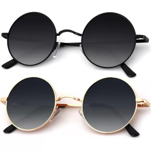 KALIYADI Round Polarized Sunglasses for Men Women Retro Metal Hippie Circle Style Sun Glasses UV ProtectionB27black Frame Gradient Black Lens  Gold Frame Gradient Black Lens