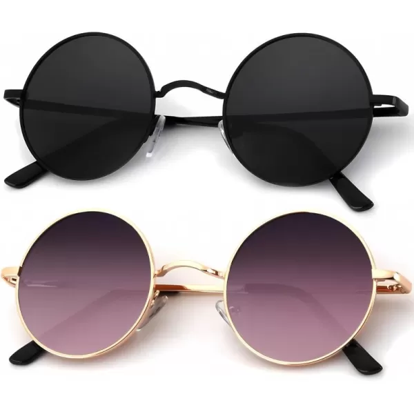 KALIYADI Round Polarized Sunglasses for Men Women Retro Metal Hippie Circle Style Sun Glasses UV ProtectionB31black  Gold Frame Gradient Wine Red Lens