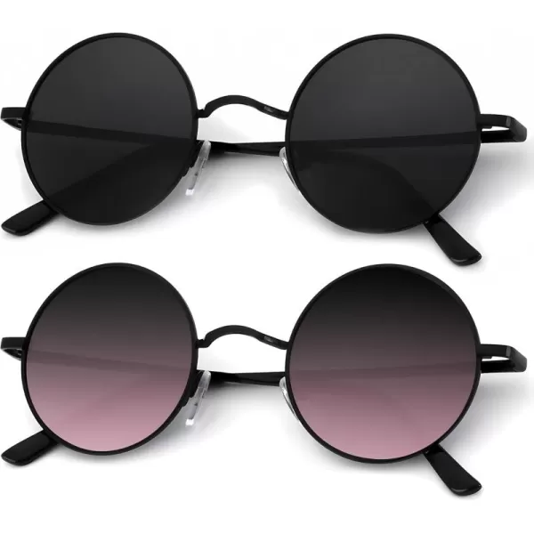 KALIYADI Round Polarized Sunglasses for Men Women Retro Metal Hippie Circle Style Sun Glasses UV ProtectionB32black  Black Frame Purple Gradient Lens