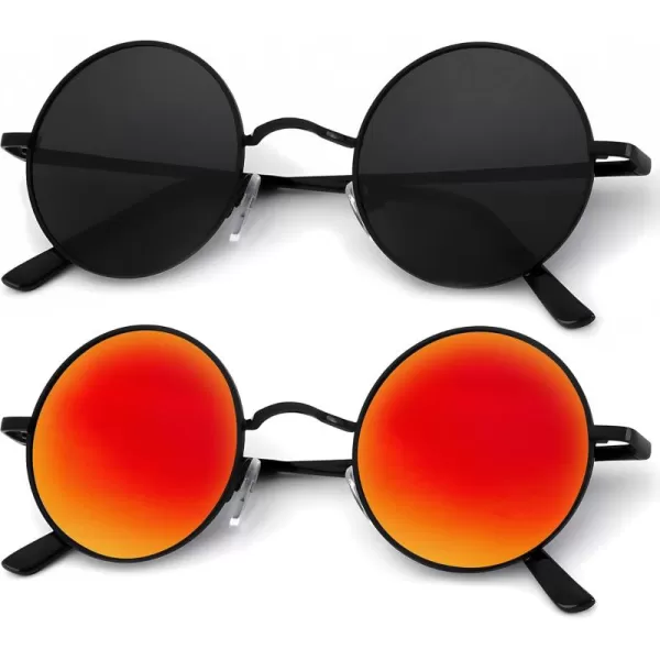 KALIYADI Round Polarized Sunglasses for Men Women Retro Metal Hippie Circle Style Sun Glasses UV ProtectionB35black  Black Frame Mirrored Red Lens
