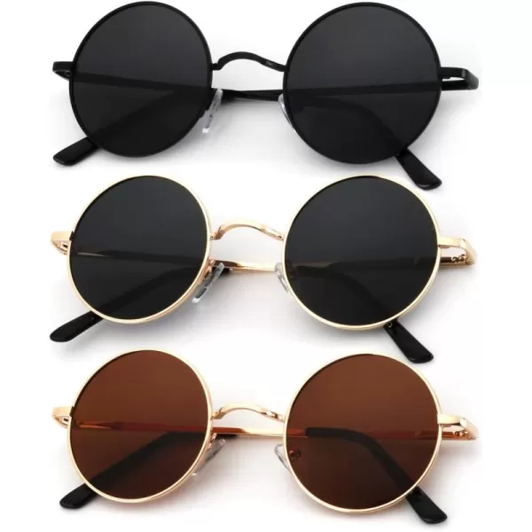 KALIYADI Round Polarized Sunglasses for Men Women Retro Metal Hippie Circle Style Sun Glasses UV ProtectionC29black  Golden Golden Frame Brown Lens