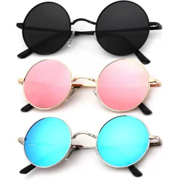 KALIYADI Round Polarized Sunglasses for Men Women Retro Metal Hippie Circle Style Sun Glasses UV ProtectionC31black  Golden Frame Pink Lens Silvery Frame Blue Lens