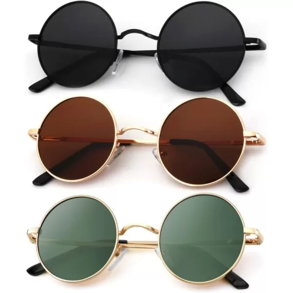 KALIYADI Round Polarized Sunglasses for Men Women Retro Metal Hippie Circle Style Sun Glasses UV ProtectionC32black  Golden Frame Brown Lens Golden Frame G15 Lens