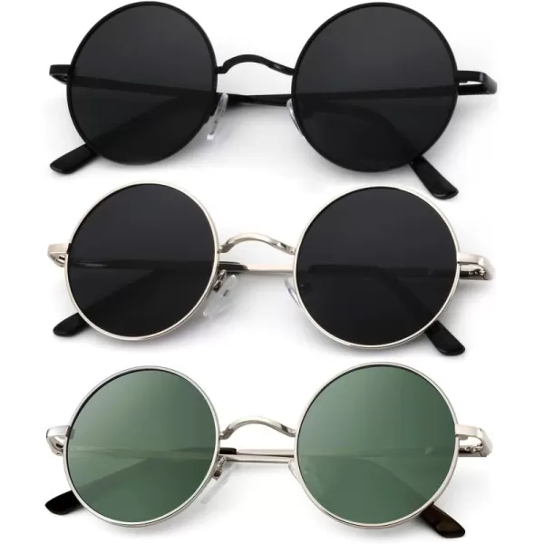 KALIYADI Round Polarized Sunglasses for Men Women Retro Metal Hippie Circle Style Sun Glasses UV ProtectionC34black  Silvery Silvery Frame G15 Lens