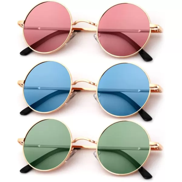 KALIYADI Round Polarized Sunglasses for Men Women Retro Metal Hippie Circle Style Sun Glasses UV ProtectionC36pink  Blue  Green