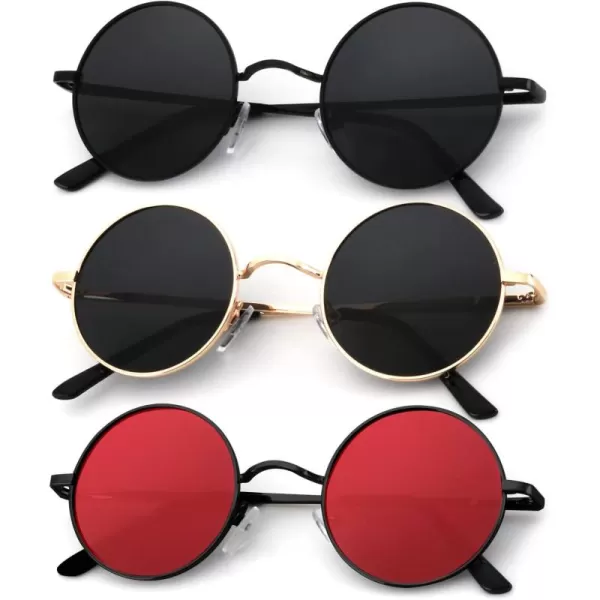 KALIYADI Round Polarized Sunglasses for Men Women Retro Metal Hippie Circle Style Sun Glasses UV ProtectionC38black Black  Golden Black  Black Red