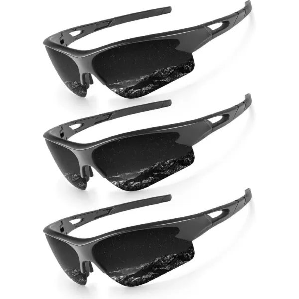 KALIYADI Sports Sunglasses for Men Polarized Sun Glasses for Men Women Youth Baseball Softball with UV Protection3 Packs BlackBlackBlack