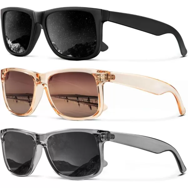 (3 Pack) Black/Crystal Brown/Crystal Grey
