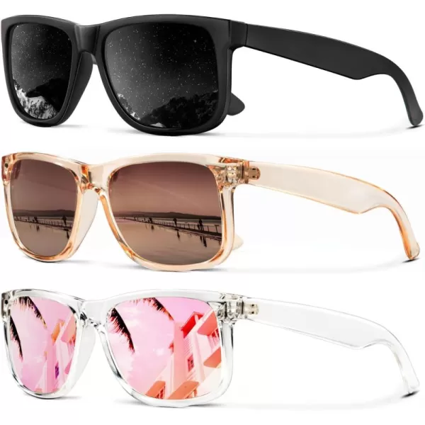 KALIYADI Sunglasses Men Polarized Sun glasses for Mens Womens Classic Matte Black Frame UV Protection 3pack3 Pack BlackCrystal BrownPink