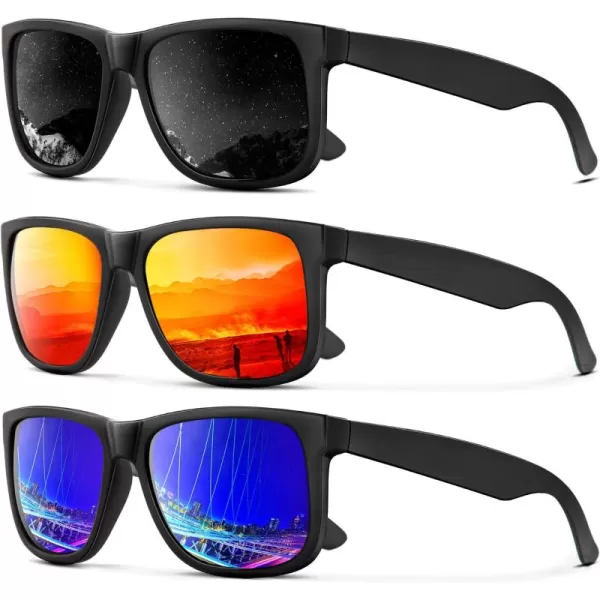 KALIYADI Sunglasses Men Polarized Sun glasses for Mens Womens Classic Matte Black Frame UV Protection 3pack3 Pack BlackDrak BlueOrange