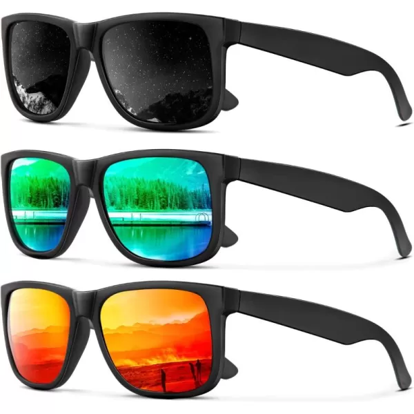 (3 Pack) Black/Green/Silver