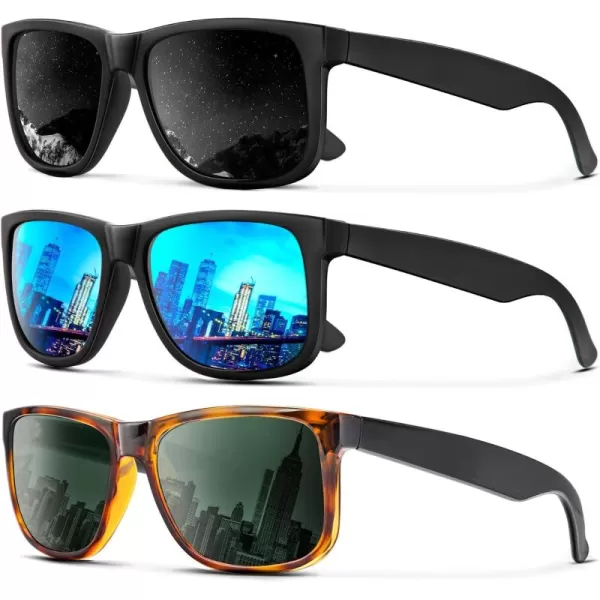 KALIYADI Sunglasses Men Polarized Sun glasses for Mens Womens Classic Matte Black Frame UV Protection 3pack3 Pack BlackIce BlueTortoise G15