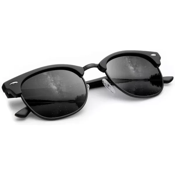 KALIYADI Sunglasses Men Polarized Sunglasses for Men Women Unisex SemiRimless Frame Retro Driving Sun Glasses UV BlockingA01matte Black