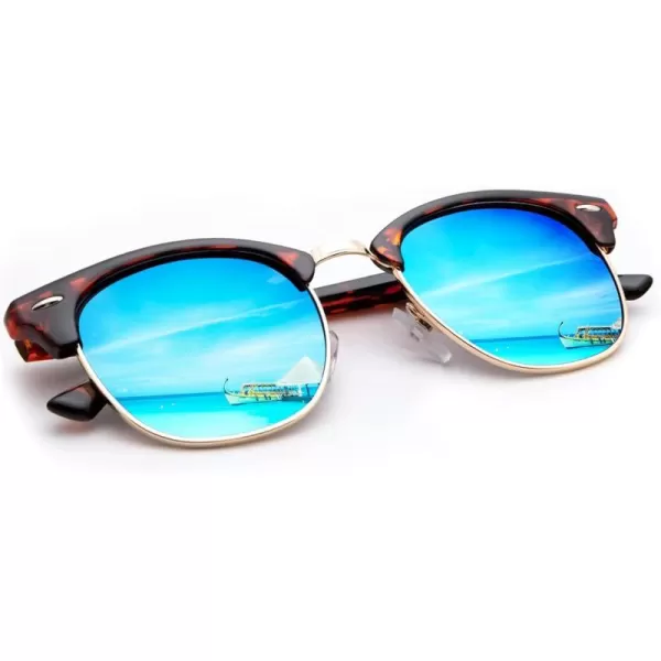 KALIYADI Sunglasses Men Polarized Sunglasses for Men Women Unisex SemiRimless Frame Retro Driving Sun Glasses UV BlockingA02 Glossy Tortoise Frame Ice Blue Lens