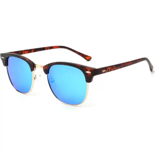 KALIYADI Sunglasses Men Polarized Sunglasses for Men Women Unisex SemiRimless Frame Retro Driving Sun Glasses UV BlockingA03 Matte Tortoise Blue