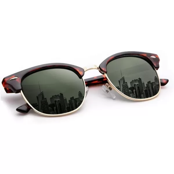 KALIYADI Sunglasses Men Polarized Sunglasses for Men Women Unisex SemiRimless Frame Retro Driving Sun Glasses UV BlockingA04 Glossy Tortoise G15